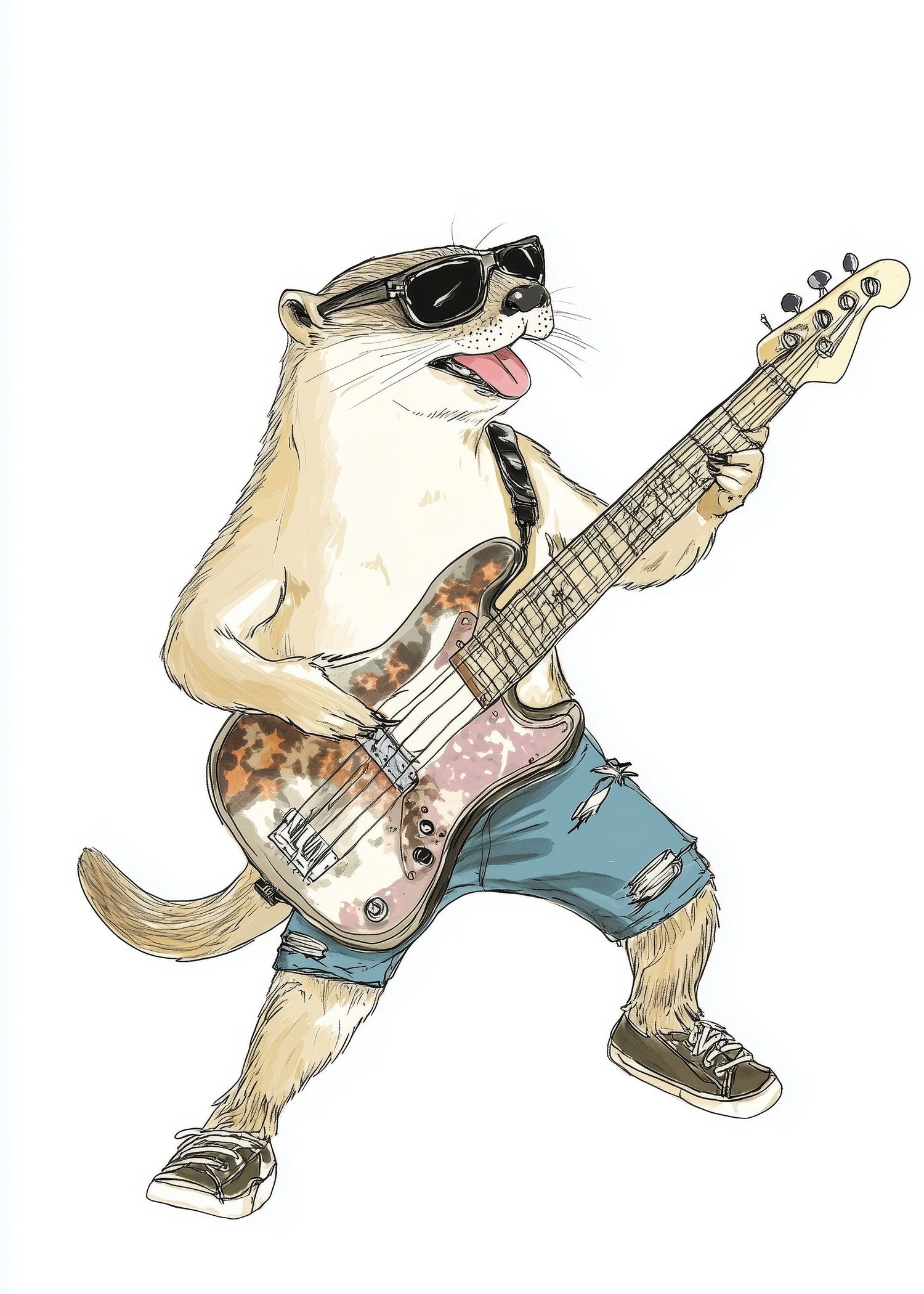 Alt-Text: "Niedliche Geburtstagskarte mit einem Otter, der eine Gitarre spielt und eine Sonnenbrille trägt. Perfekt für Tierliebhaber und als originelle Grußkarte zum Geburtstag."