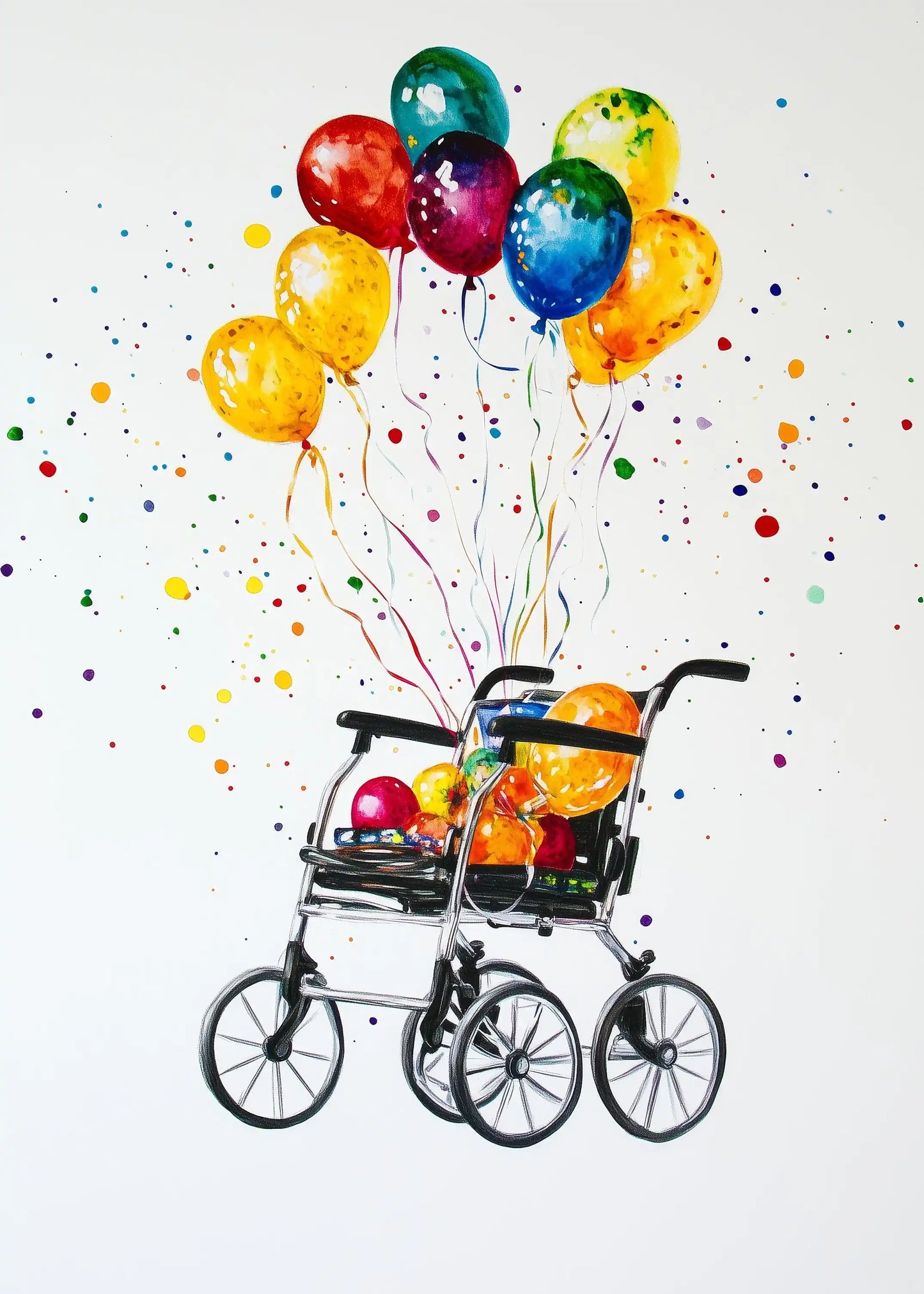 Rollstuhl mit Luftballons bunt