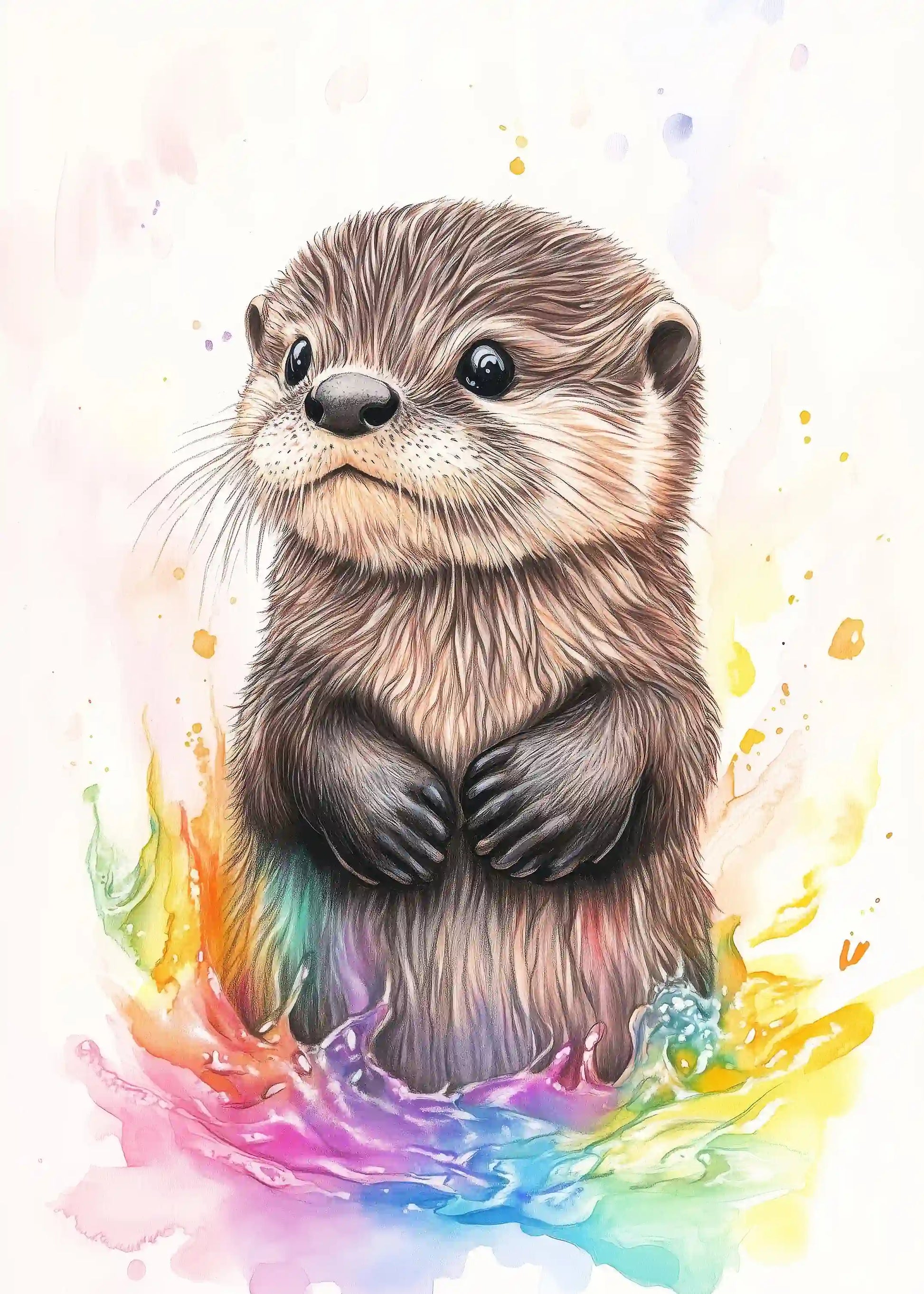 Otter umgeben von bunten Akzenten.